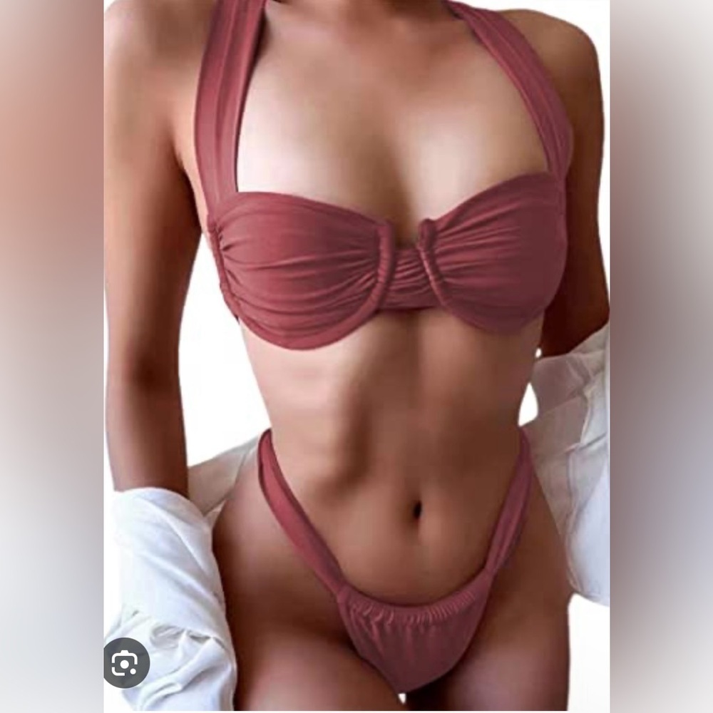 Hilinker Brown Women's String Bikini Swimsuit Swimwear Bikini 2 Piece Set